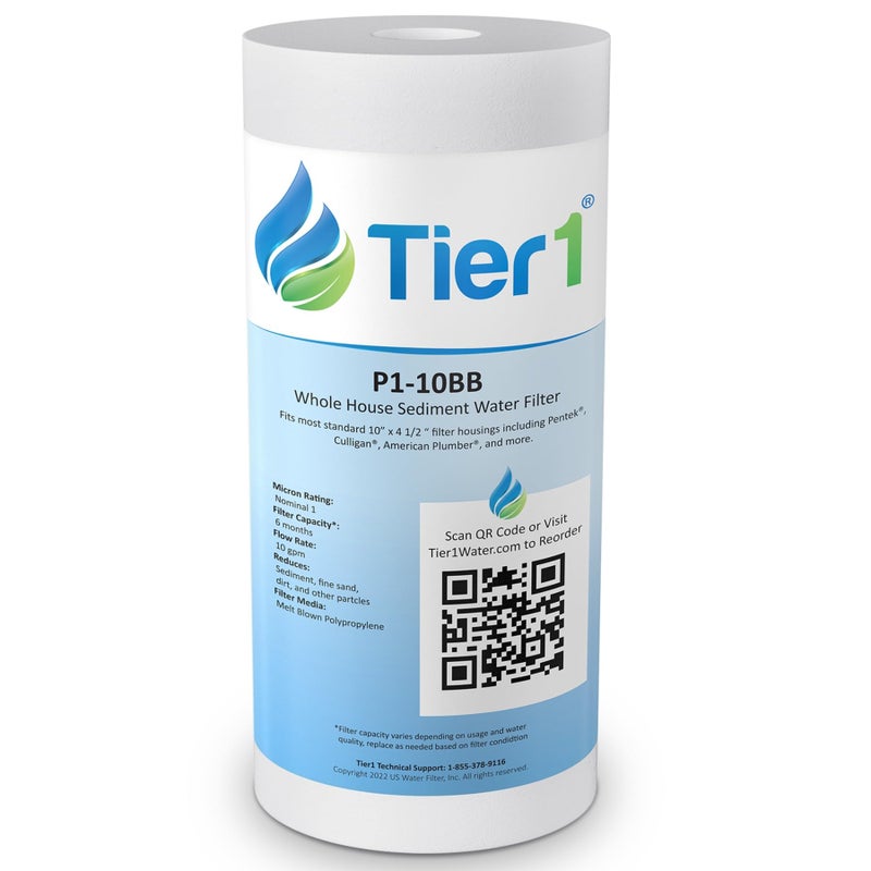 Tier1 1 Micron 10 Inch x 4.5 Inch | Spun Wound Polypropylene Whole House Sediment Water Filter Replacement Cartridge | Compatible with Pentek DGD-2501, 155359-43, SDC-45-1001, Home Water Filter - Image 1